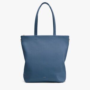NWT Cuyana Tall Easy Zippered Tote Bag Indigo Leather